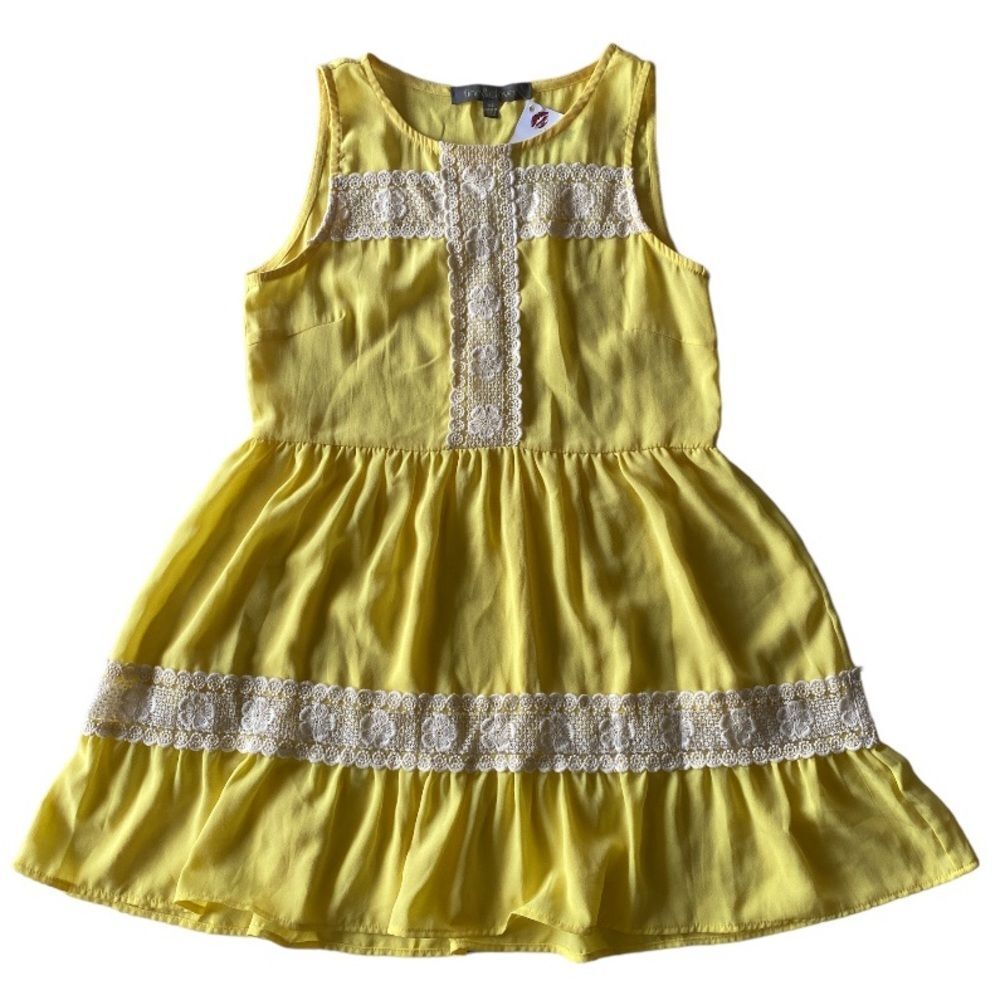 FINN & CLOVER Yellow Lace Babydoll Mini Dress Size XS